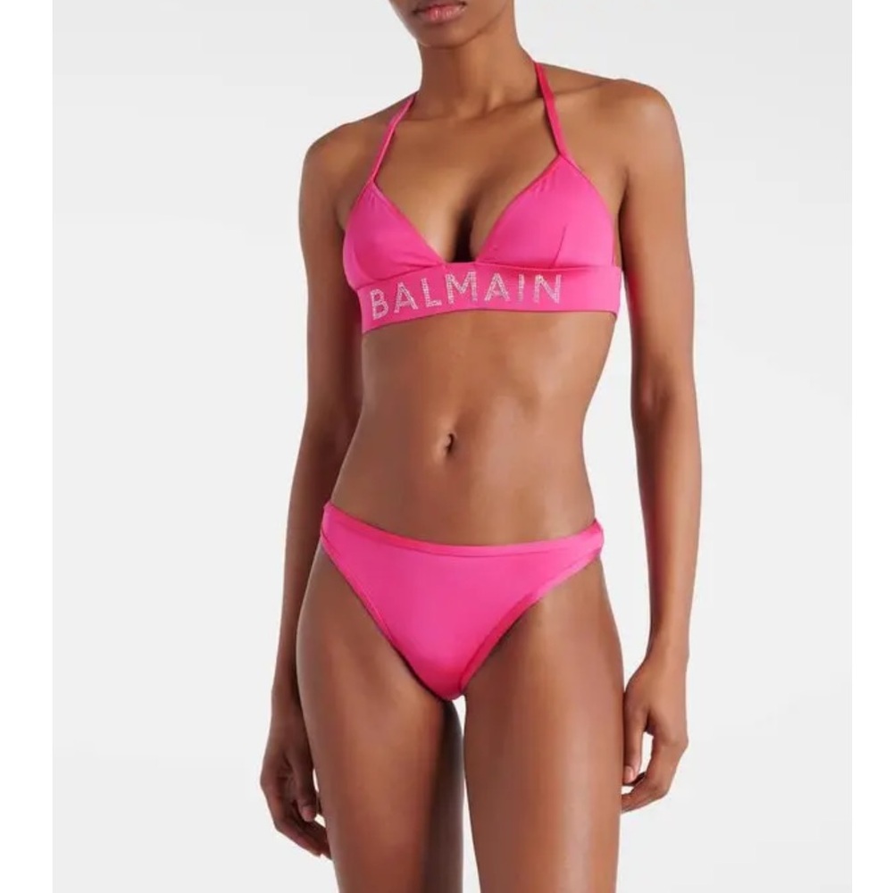 BALMAIN**BARBIE Fuscia Pink w/Strass Crystal Logo Bikini Set***F36;Sm. $545